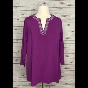 Lands' End purple embroidered V-neck tunic Size 1X